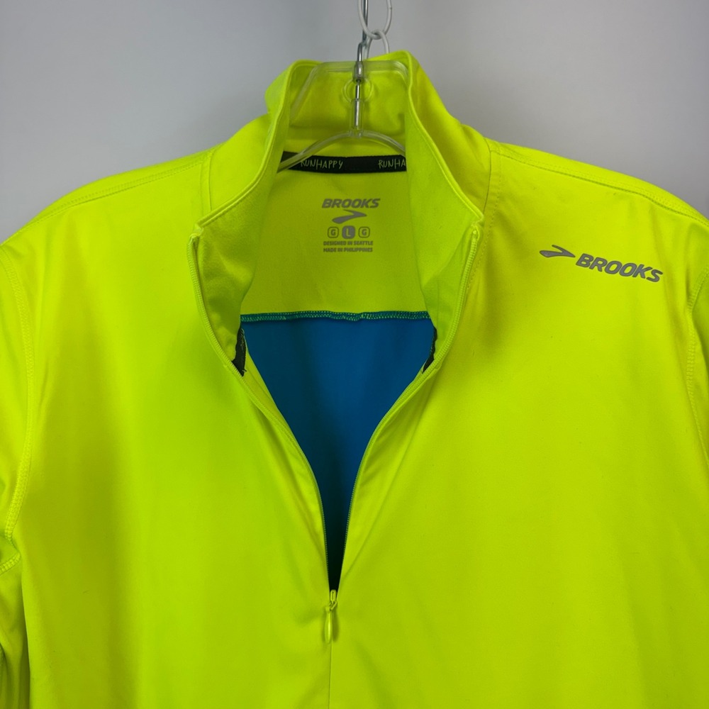 Brooks Dash 1/2 Zip Running Pullover Neon Yellow Blue Fleece Lined 221223 L - Picture 13 of 15
